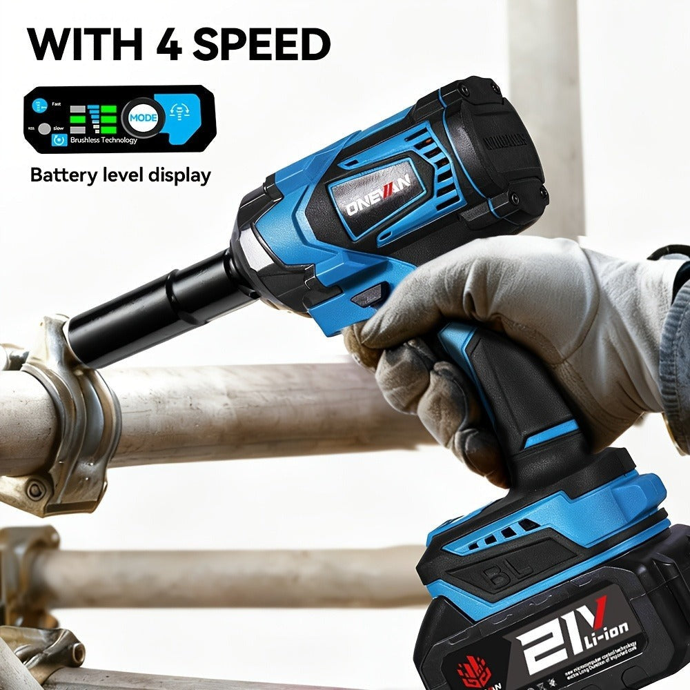 Llave de impacto inalámbrica de 1000 N.m, pistola de impacto eléctrica sin escobillas de 1/2 pulgada, llave de impacto eléctrica, adecuada para neumáticos de coche/uso doméstico - Kit de herramientas de destornillador eléctrico recargable, compatible con