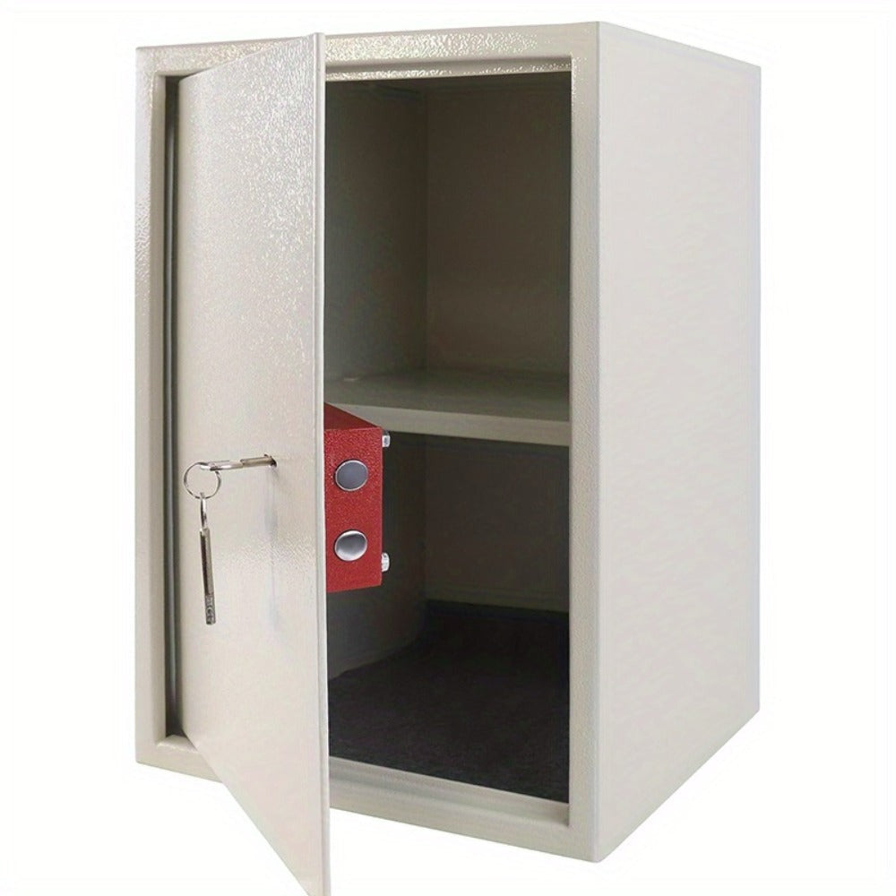 Caja Fuerte para Muebles con Doble Candado de Pestaña, Puerta Colgante de Acero, 2 Llaves, para Caravanas, Armarios y Gabinetes de Oficina, Color Plateado, Tamaño S 31 x 20 x 20 cm / XL 35 x 31 x 50 cm