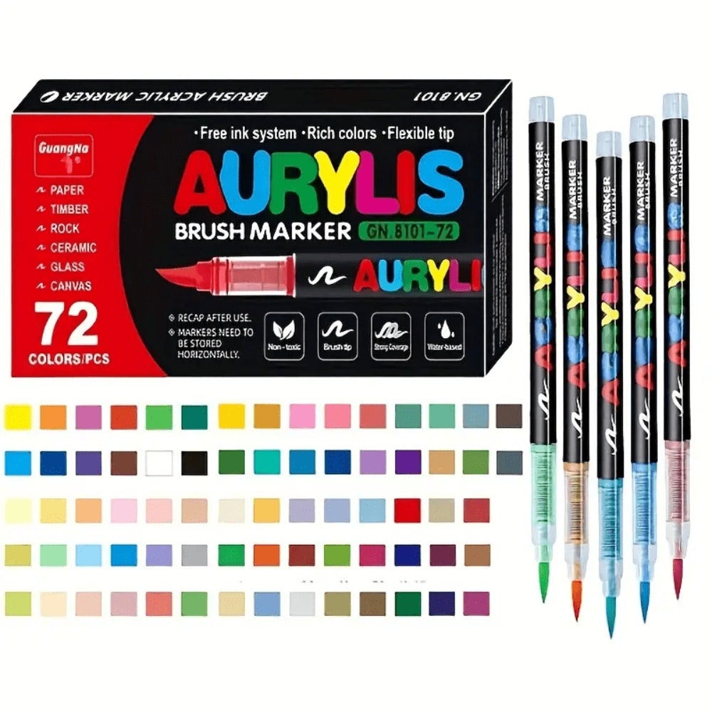 Rotulador de 72 colores con punta de pincel suave para roca, madera, lienzo, piedra, vidrio y cerámica - Punta no compactante para una aplicación suave - Perfecto para manualidades, regalos navideños y proyectos de arte, Arte P
