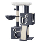 Árbol para Gatos Adecuado para Espacios Pequeños con Plataformas de Peluche, Postes de Sisal para Rascar y Base Antivuelco - Rampa de Escalada Multinivel, Cueva y Pompones - Árbol de Juego Resistente para Gatitos y Gatos (Gris Oscuro)