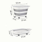 Cesta de Ropa Retráctil y Plegable con Ruedas - 45 Litros - Blanco Gris