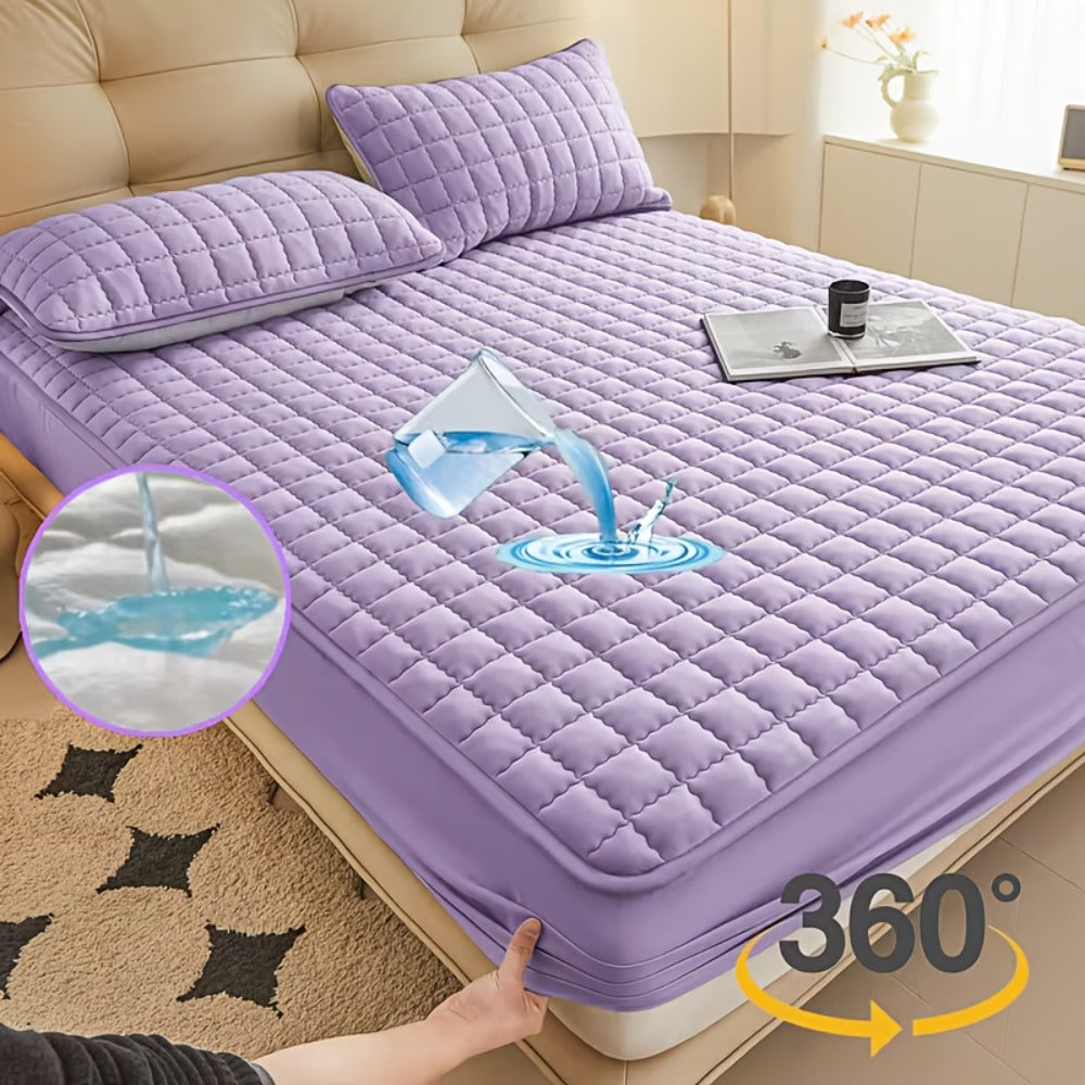 1 pieza Protector de colchón impermeable de alta calidad, sábana bajera ajustada, fabricada con tecnología de gofrado Soundwave, cubrecama suave y cómodo, lavable a máquina, apto para dormitorios, hoteles, residencias estudiantiles, fundas de almohada y r