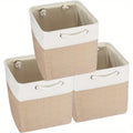 Organizador Plegable 3x con Asas Cesta de Almacenamiento de Tela para Estantes, Armarios y Alacenas Duradero y Ligero Organización del Hogar Color Caqui