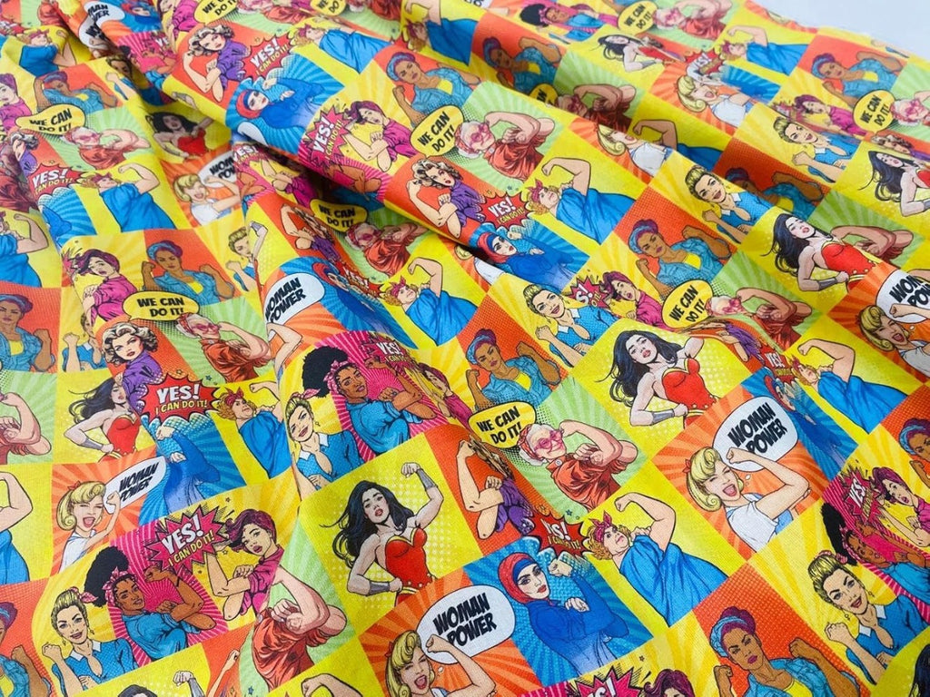 Tela de WE CAN DO IT, tela de algodón 100% popelin, tela de labores, telas de manualidades, telas de chicas, telas por metros