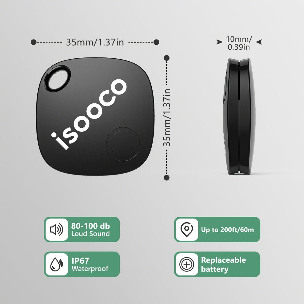 4 piezas ISOOCO Rastreador Mini Global Inteligente - Localizador en Tiempo Real con Alarma Antipérdida de Altos Decibelios, Dispositivo de Seguimiento Bajo Consumo para Coches, Bolsos, Llaves, Equipaje | Compatible con dispositivos iOS (iPhone, iPad, iPod