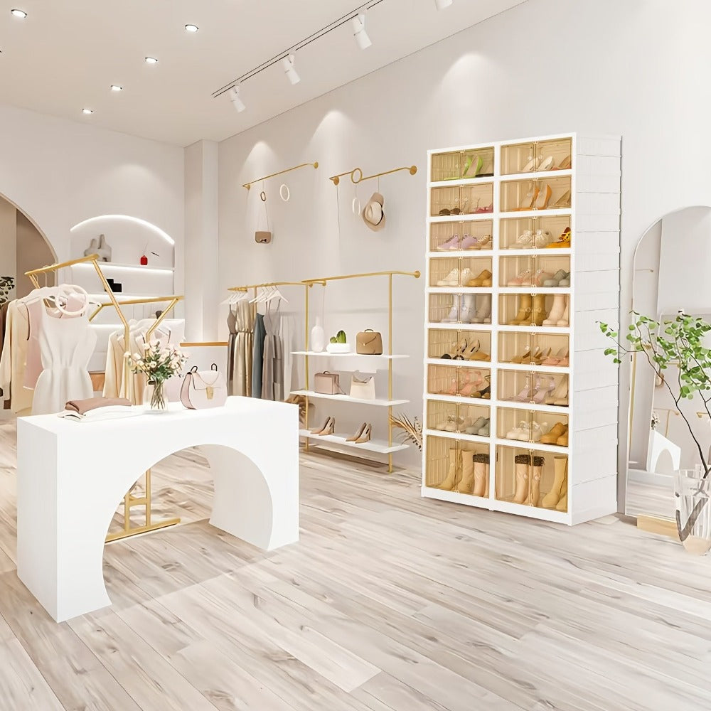 Organizador de Zapatos Plegable de 9 Niveles para 18 Pares, Estante de Zapatos de Plástico Colapsable, Armario de Almacenamiento de Cajas de Zapatos con Puerta Transparente Magnética, Fácil Montaje para Entrada, Dormitorio, Sala de Estar, Solo para Cocina