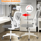 Silla de Oficina con Función de Inclinación de 105°, Silla de Oficina Ergonómica con Soporte Lumbar, Reposacabezas y Reposabrazos Ajustable, Silla Giratoria, Silla de Oficina de Altura Ajustable 120Kg, Blanca