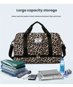 Maleta moderna con estampado de leopardo y amplio espacio, con compartimento separado para zapatos, correa de hombro ajustable, ideal para el gimnasio, yoga y escapadas de fin de semana, así como actividades de ocio y camping al aire libre