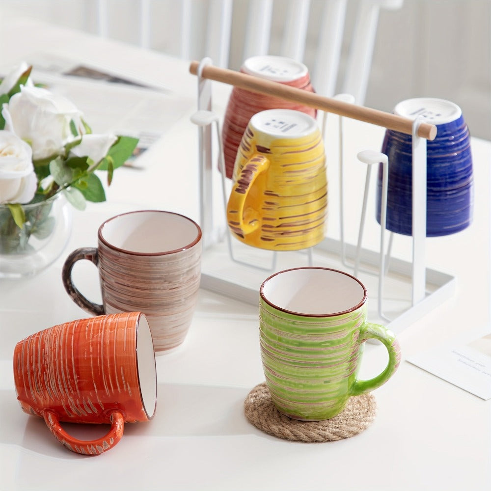 6 tazas de café multicolor de arcilla, tazas pintadas a mano de 390 ml para té, leche, cappuccino