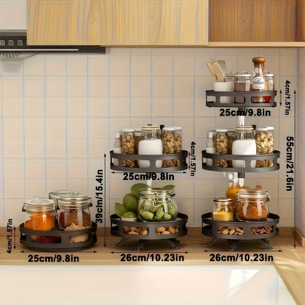 Organizador de Cocina Giratorio 360 Grados - Estante Metálico para Especias con Contenedores de Almacenamiento para Condimentos, Aceites y Vinagre - Opciones de Doble/Triple Capa