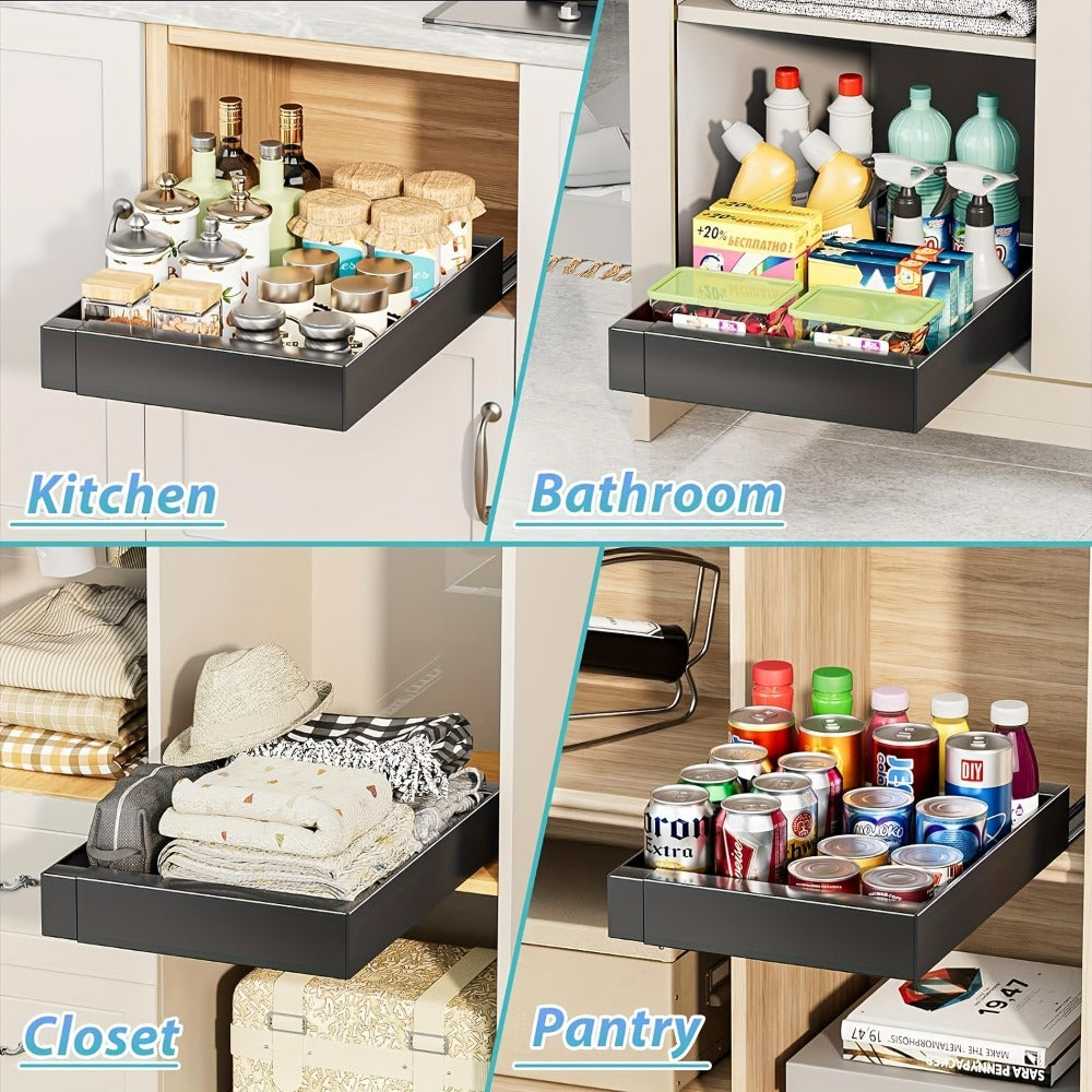 Organizador de gabinete extraíble, estante de almacenamiento resistente y expandible con cajones deslizantes, sin necesidad de taladrar, organizador para cocinas y baños, estante deslizable, extensible 31-52 cm (, blanco)