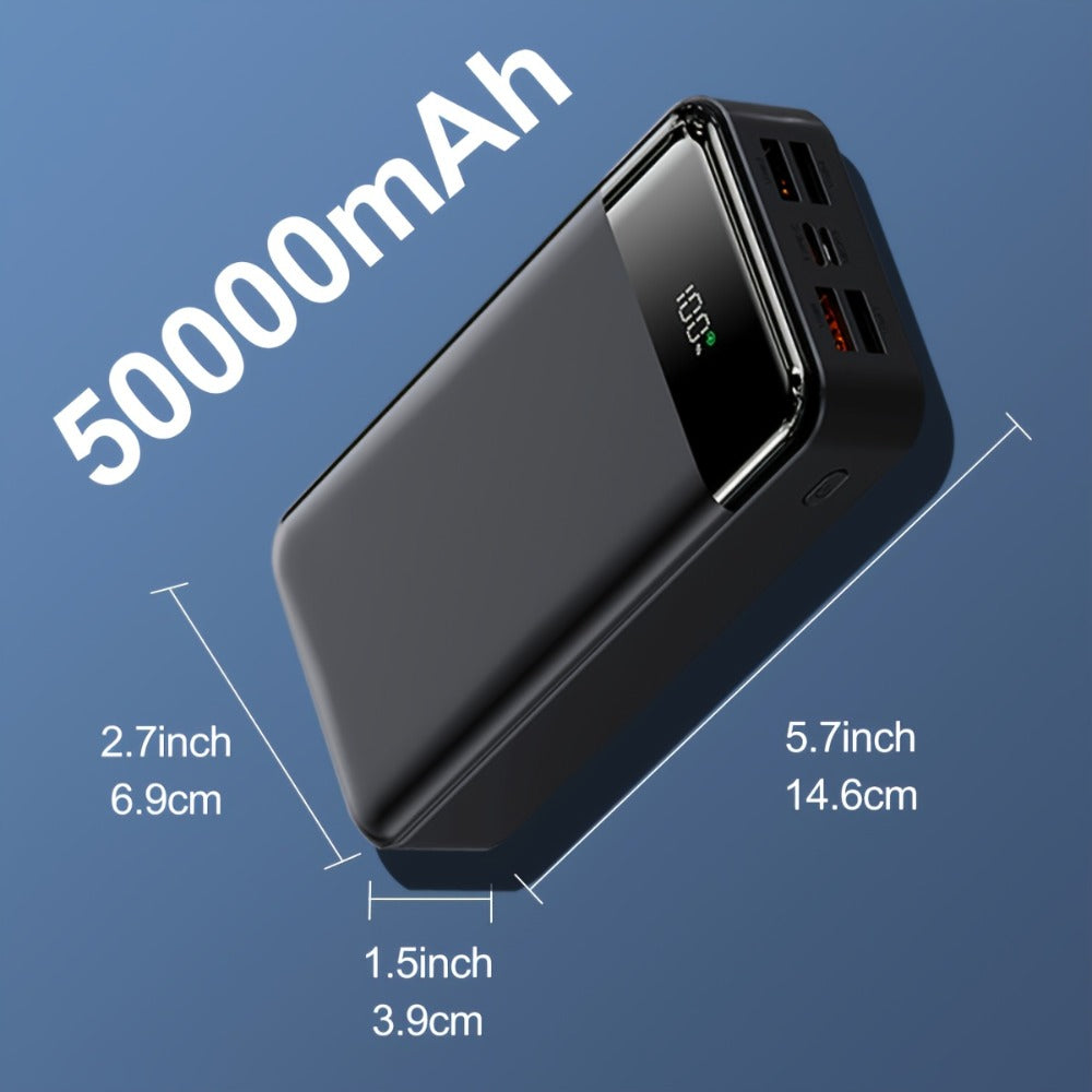 Power Bank de Alta Capacidad 50000mAh con Carga Súper Rápida, Interfases USB/Type-C/Micro, Equipado con Lámpara LED y Pantalla de Nivel de Batería. Adecuado para Cargar Rápido iPhone y Dispositivos Android. Fuente de Energía de Emergencia