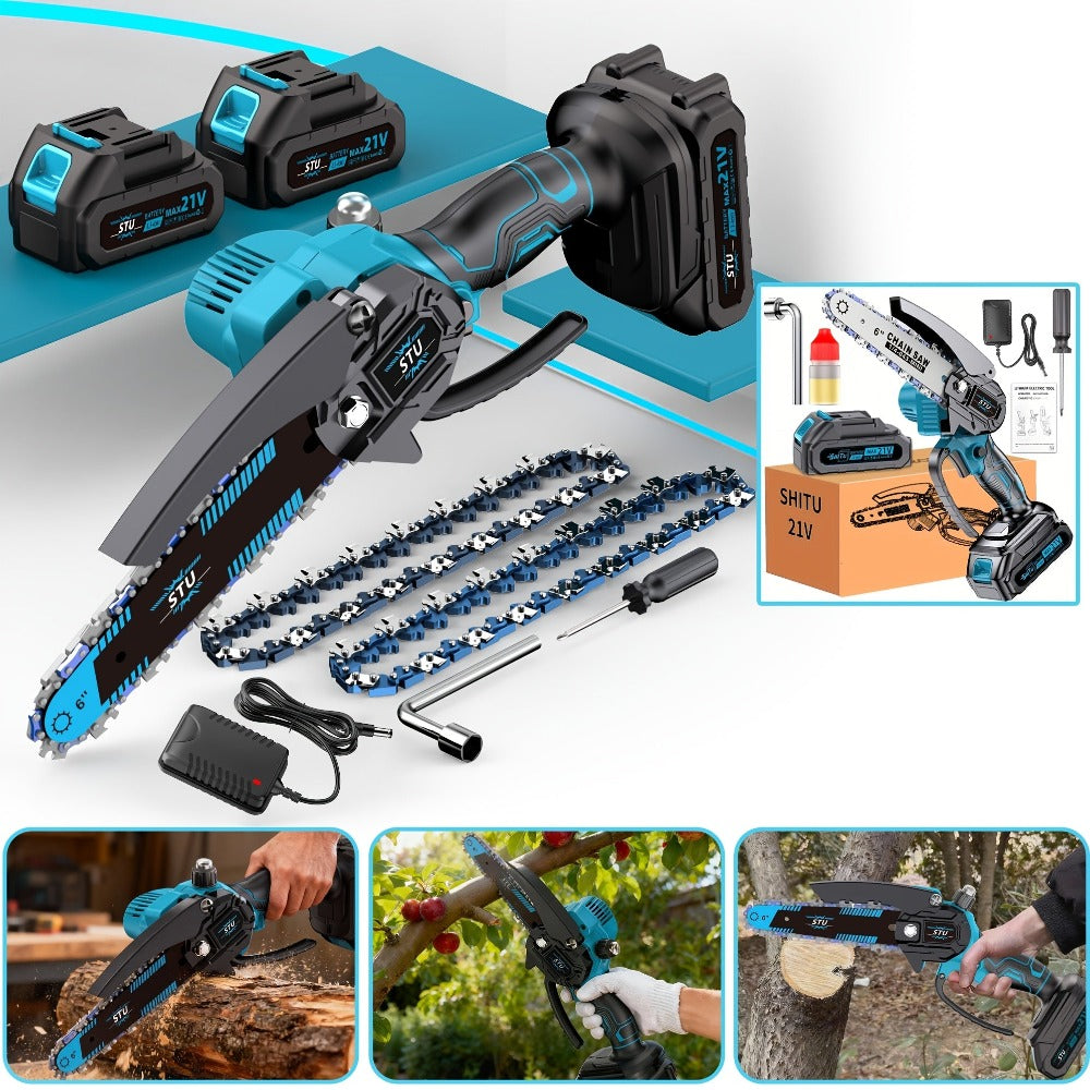 Motosierras Eléctricas Inalámbricas, Motor sin Escobillas, Ajustable en Múltiples Niveles, Herramienta de Potencia, con Protector de Salpicaduras, Ideal para Podar Ramas y Madera en Patios y Jardines, Regalo Perfecto para Hombres, Esposos y Padres, Opcion