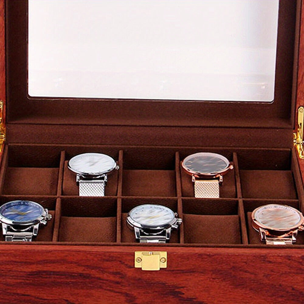 Reloj de joyería, caja de exhibición de madera, caja de almacenamiento de 10 ranuras, grano de roble, regalo.