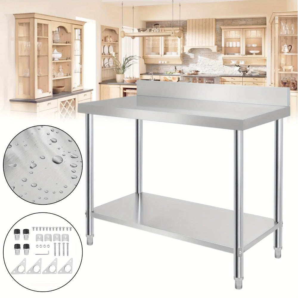 Mesa de trabajo de acero inoxidable, mesa de acero inoxidable con patas ajustables, mesa gastro, mesa de preparación, mesa de corte, muebles de cocina plateados con soporte