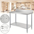 Mesa de trabajo de acero inoxidable, mesa de acero inoxidable con patas ajustables, mesa gastro, mesa de preparación, mesa de corte, muebles de cocina plateados con soporte