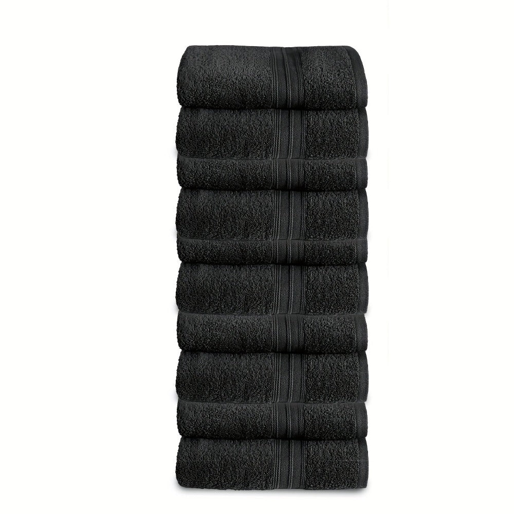 Juego de 10 Toallas de Mano de 50 x 100 cm, 550 g/m², Toallas de Algodón Suave, Secado Rápido, Altamente Absorbentes y Ligeras, Multiusos con Borde a Rayas Moderno, Ideales para Hogar, Hotel y Baño