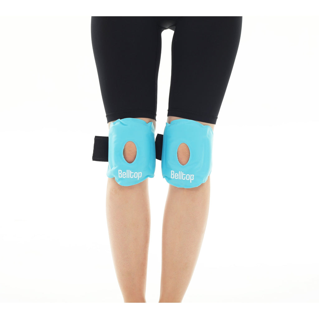 Pack de 2 x Rodillera térmica - bolsa gel frío para lesiones. Hielo para lesiones reutilizable (rodillera ligamento y menisco) con banda ajustable. Rodillera frio calor