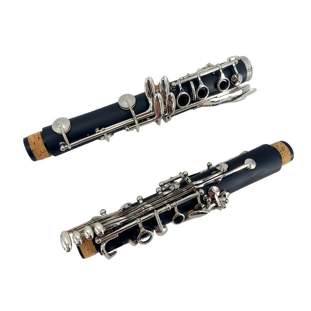 Siemonic Clarinete en Si bemol de 17 llaves, juego de clarinete chapado en níquel con estuche, kit de clarinete para principiantes con kit de limpieza y adicionales, instrumento de viento para práctica, interpretación y uso musical