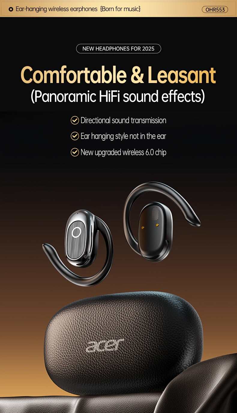 Auriculares Bluetooth Acer con gancho deportivo, sonido HiFi y baja latencia