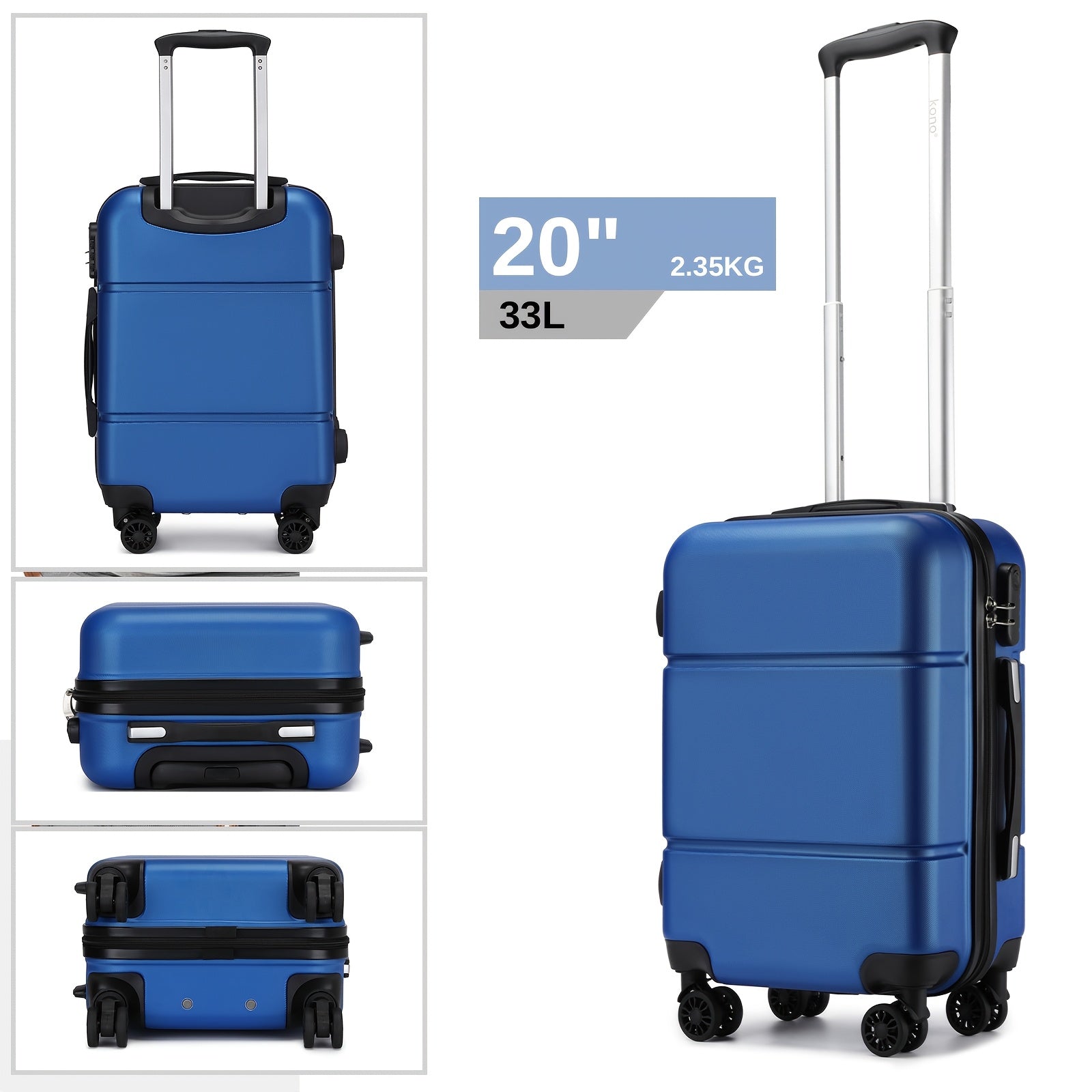 Maleta de mano Kono ligera de ABS de 56 cm (20 pulgadas), carcasa rígida, maleta de cabina, equipaje de viaje, perfecta para regalos de vacaciones de regreso a clases.