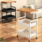 Un estante de almacenamiento con ruedas, estante superior de madera maciza, carrito de cocina, hecho de acero al carbono, resistente y duradero, para almacenar estantes de cocina, con un diseño vertical en capas, adecuado para el almacenamiento en dormito