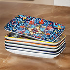 Platos de ensalada rectangulares de cerámica de 8,5 pulgadas (21,59 cm), platos de cena, platos de postre de pasta para aperitivo, sushi, frutas - Seguros para microondas/lavado a mano, juego de 6, regalos creativos para vacaciones