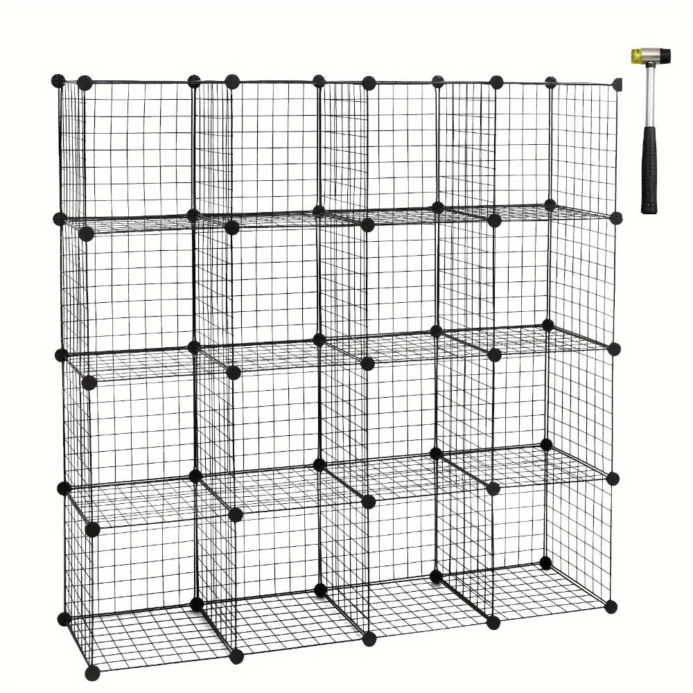 1pc Estante Moderno, Estante, Diseño de Cubo de Estante, Estantes de Alambre Ajustables Individualmente, 16 Compartimentos, Hecho de Alambre , Estante de Pie