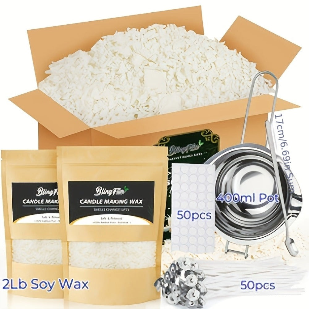 Blingfun Kit para Hacer Velas de Soja (113.4g/453.59g/907.18g/907.18g Plus), Suministros Completos para Velas con Cera de Soja, Mechas, Soportes de Mecha, Adhesivos para Mecha y Jarra para Fundir, Ideal para Velas Aromáticas y Manualidades Decorativas Nav