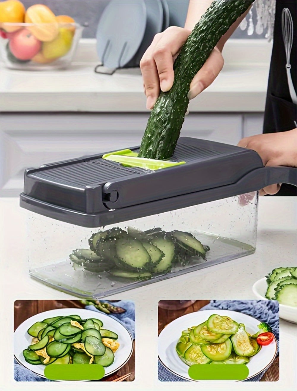 1 Juego de Picadora Manual de Verduras 16 en 1, con 8 Cuchillas, Recipiente, Pelador y Filtro, Fácil para Preparar Comidas, Cortador Profesional de Cebolla, Zanahoria y Ajo, Utensilios de Cocina