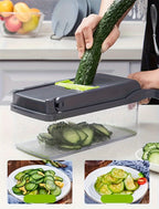 1 Juego de Picadora Manual de Verduras 16 en 1, con 8 Cuchillas, Recipiente, Pelador y Filtro, Fácil para Preparar Comidas, Cortador Profesional de Cebolla, Zanahoria y Ajo, Utensilios de Cocina