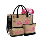 Bolso de Playa para Mujer, con un Diseño Moderno de "Beach" y Sombrero de Playa, Ideal para Vacaciones en la Playa y Bodas al Aire Libre. Un Regalo Perfecto para Mujeres, Madres, Estudiantes y para el Regreso a Clases