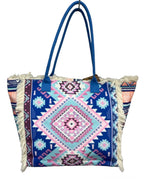 MEJORADA Bolso de playa grande con estampado bohemio, ideal para verano, con flecos de algodón, forro interior y bolsillos, 55×37×19 CM, tejido 100% poliéster