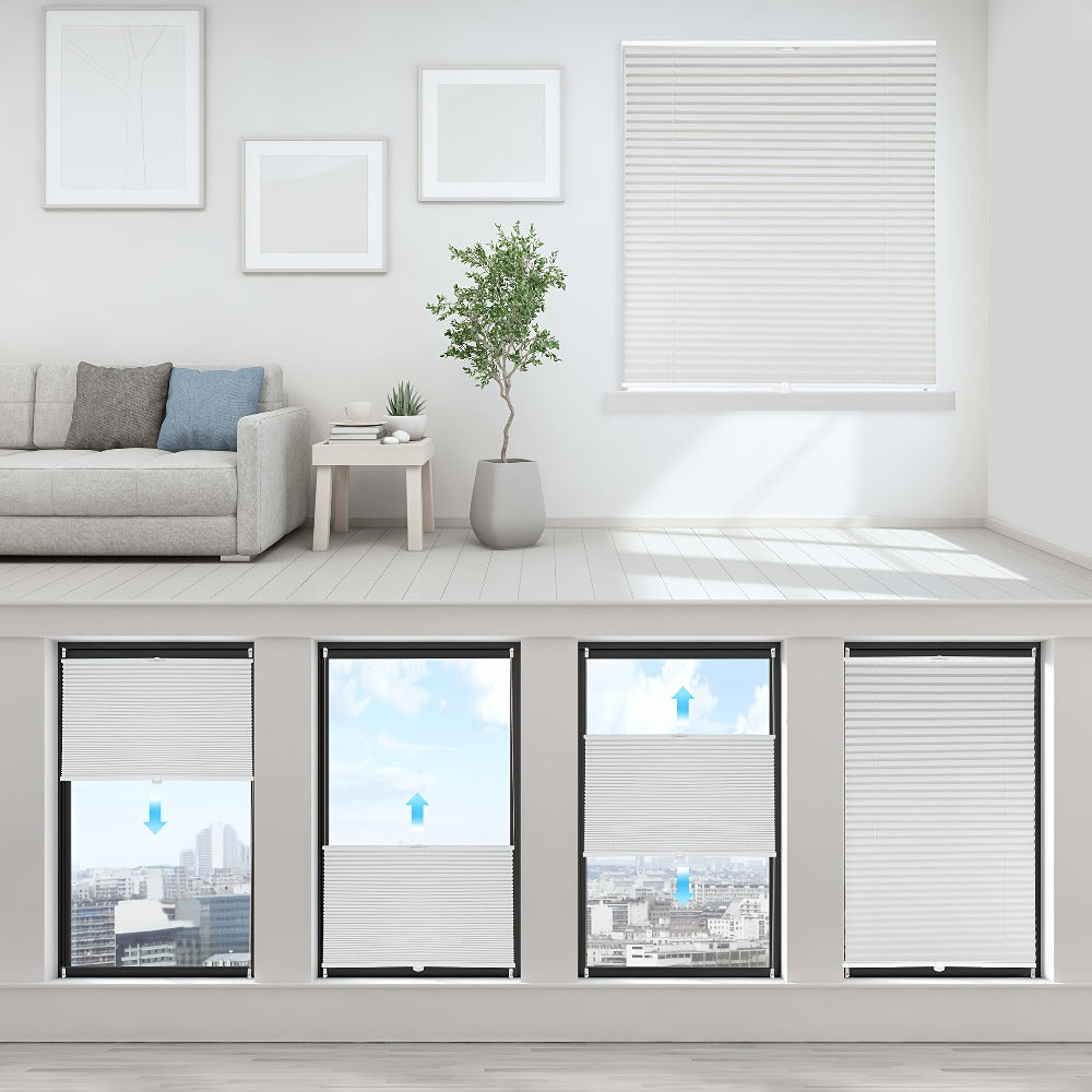 Persianas plisadas con cordón Sekey, aptas para - Cubiertas de ventana opacas sin taladro, de sujeción con abrazadera/tensadas, paneles de bloqueo con cordón para protección solar, sistema con cordón para dormitorios, persianas para el deslumbramiento
