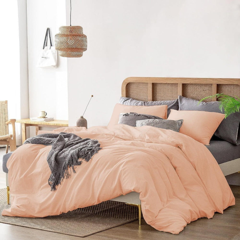 Juego de cama 4 piezas con funda elástica, (Funda de Edredón + Funda Protectora de Colchón + 1/2 Fundas de Almohada), Juego de Funda de Edredón 3-4 Piezas Estilo Nórdico de Color Sólido/Estampado, Ajustable para Camas de 90/105/135/150/180 cm, Regalo Navi