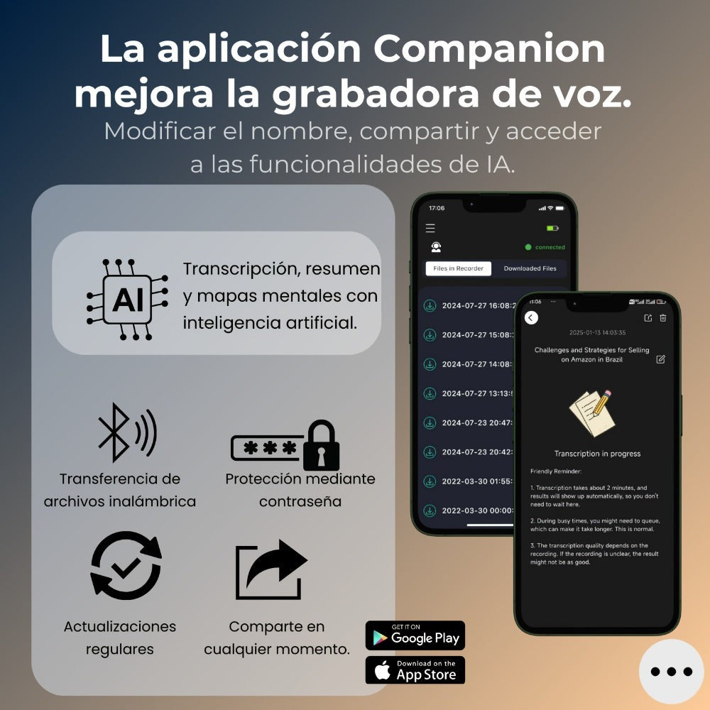Grabadora de Voz con APP para Transcripción AI, Resumen GPT-4o, Traducción, Mapeado Mental, 64GB de Almacenamiento y Diseño Magnético, Ideal para Llamadas, Clases y Reuniones, por FoCase Rec