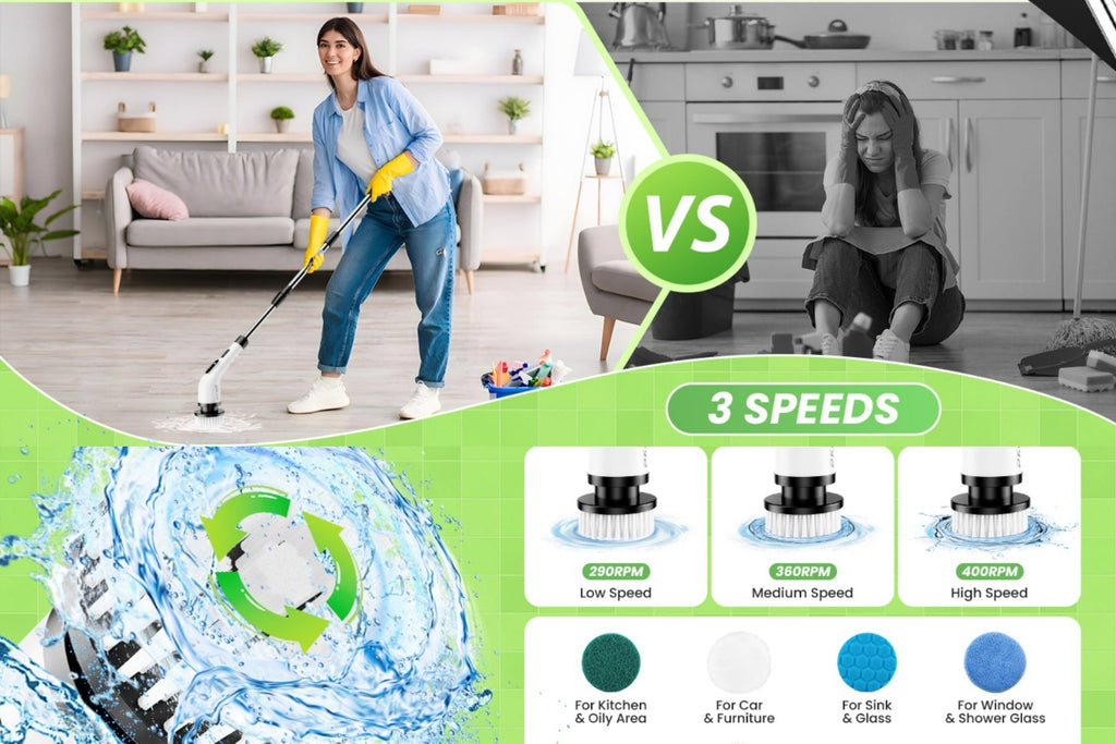 Cepillo de limpieza 9 en 1, cepillo de limpieza eléctrico recargable potente con pantalla digital, mejora de 2026, 3 velocidades ajustables, mango de extensión retráctil, más de 90 minutos de tiempo de funcionamiento, limpiador eléctrico potente para baño