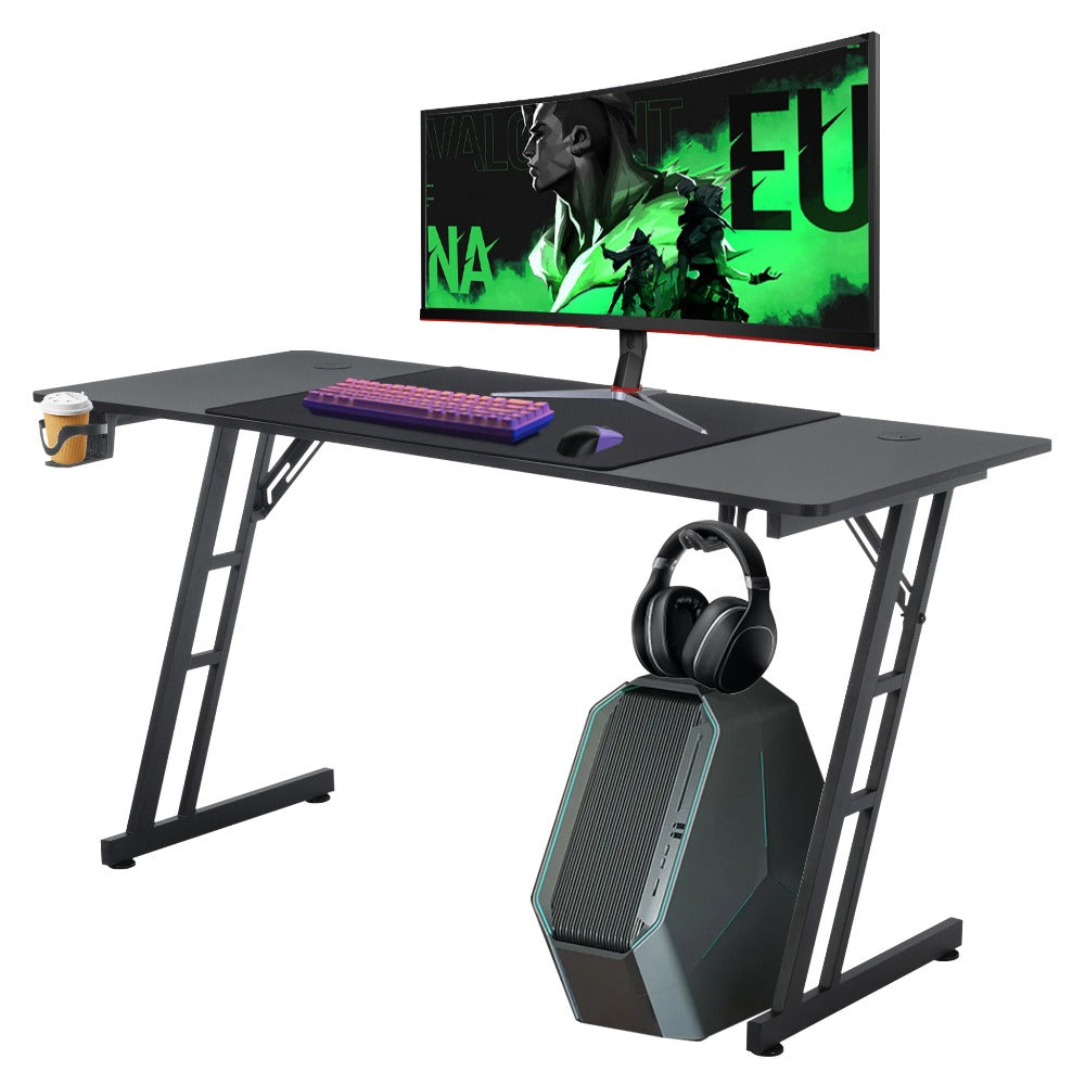 Mesa Gaming Mesa Gaming Escritorio Negro Tapa de Fibra de Carbono Mesa de Ordenador Gamer Mesa de PC Ergonómica con Agujero para Cables