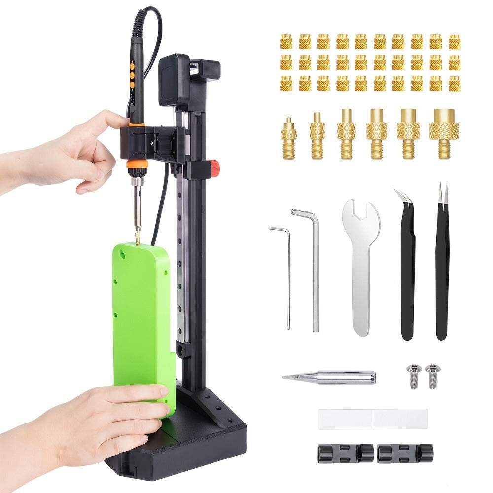 Máquina de prensado de inserción termoestable vertical Mintion con soldadura de 90W, punta termoestable M2-M8, 30 insertos de rosca de tuerca para piezas impresas en 3D