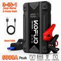 Arrancador portátil de batería de coche KOPUO 6000A - Herramienta profesional de mecánico automotriz (hasta 8.5L gasolina/7L diésel) Banco de baterías de emergencia de 12V con pinzas de seguridad inteligentes, pantalla LCD, diseño de luz LED ultrabrillant