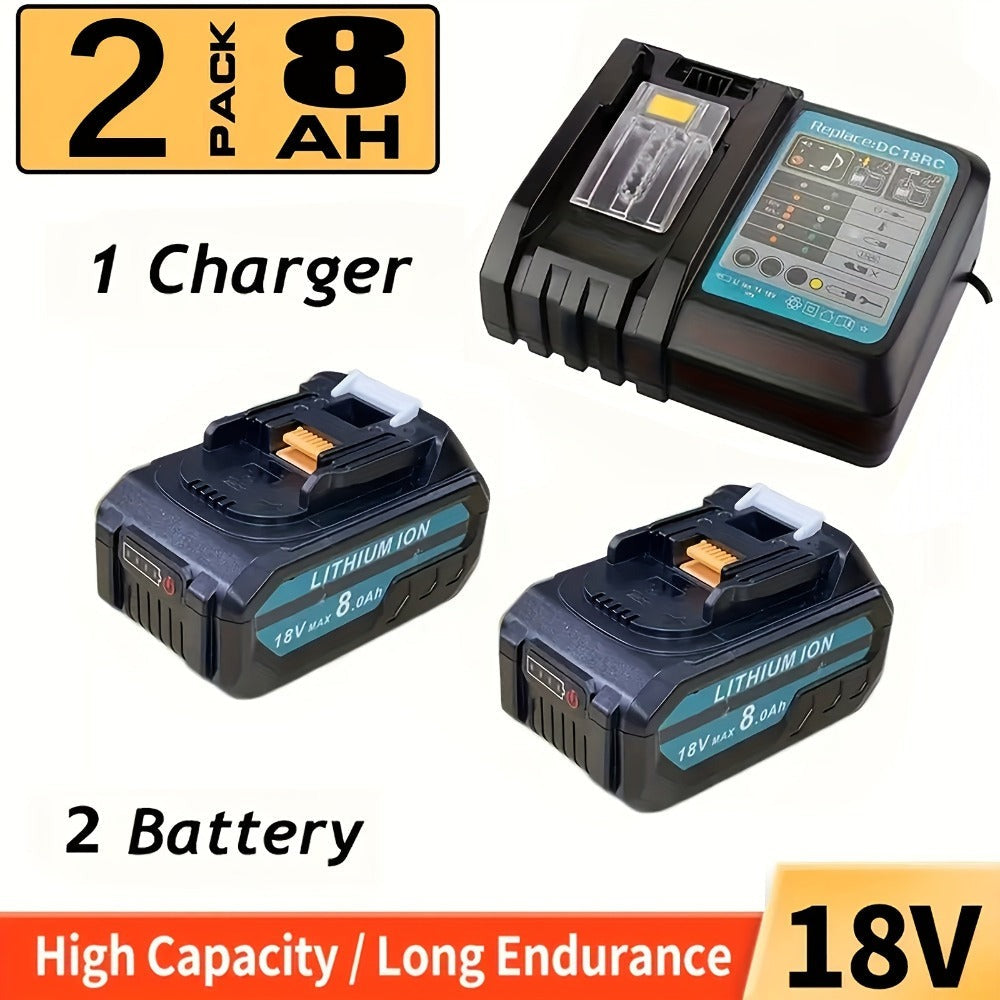 Paquete de 2 Baterías BL1860B de 8.0Ah + Cargador de Doble Puerto DC18RD de 6A Compatible con Batería Makita 14.4V-18V BL1860 BL1860B BL1850 BL1850B BL1840 Bl1830 y Cargador DC18RD DC18RC DC18SF DC18RC DC18RF (2 Baterías o 2 Baterías y Cargador)