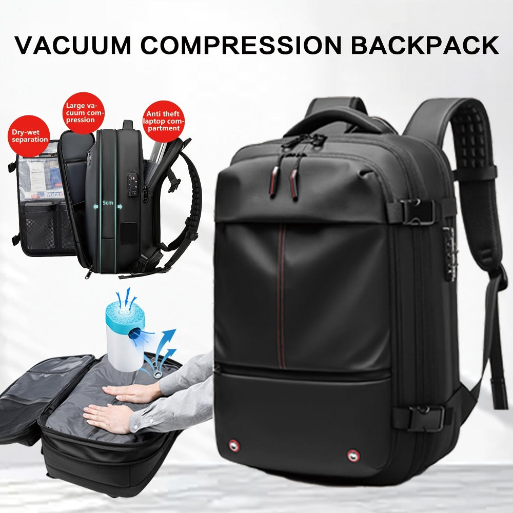 Mochila de Viaje con Compresión al Vacío, Bolsa de Compresión al Vacío de TPU, Cerradura de Contraseña Incorporada, Capacidad para Laptop de 17 Pulgadas, Mochila de Alta Calidad para Viajes y Negocios