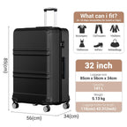 Kono ABS+PC Maleta Extra Grande de 32 Pulgadas, Diseño Horizontal Esculpidor, Equipaje Rígido con Ruedas y Mango Telescópico