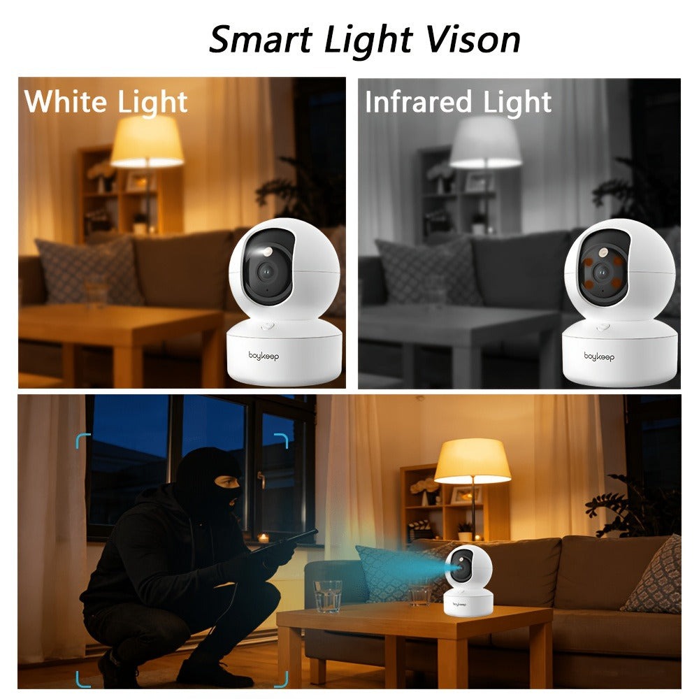 1pc Cámara de Vigilancia Wifi de Doble Banda 1296P, Alertas Inteligentes, Audio Bidireccional, Visión Nocturna a Color, Detección de Movimiento de Paquetes de Vehículos y Mascotas