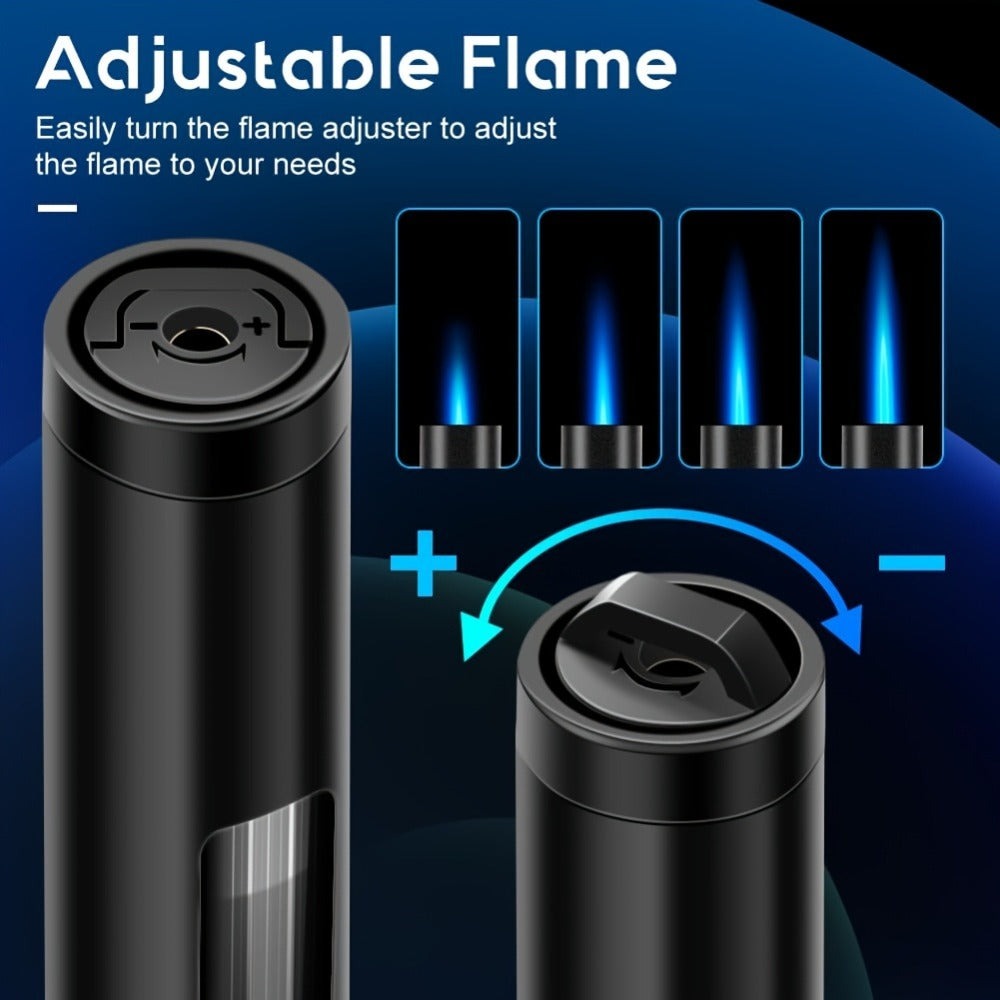 Juego de 2 encendedores de butano recargables, butano no incluido, con llamas de chorro ajustables a prueba de viento, ideal para velas, parrillas, barbacoas y camping