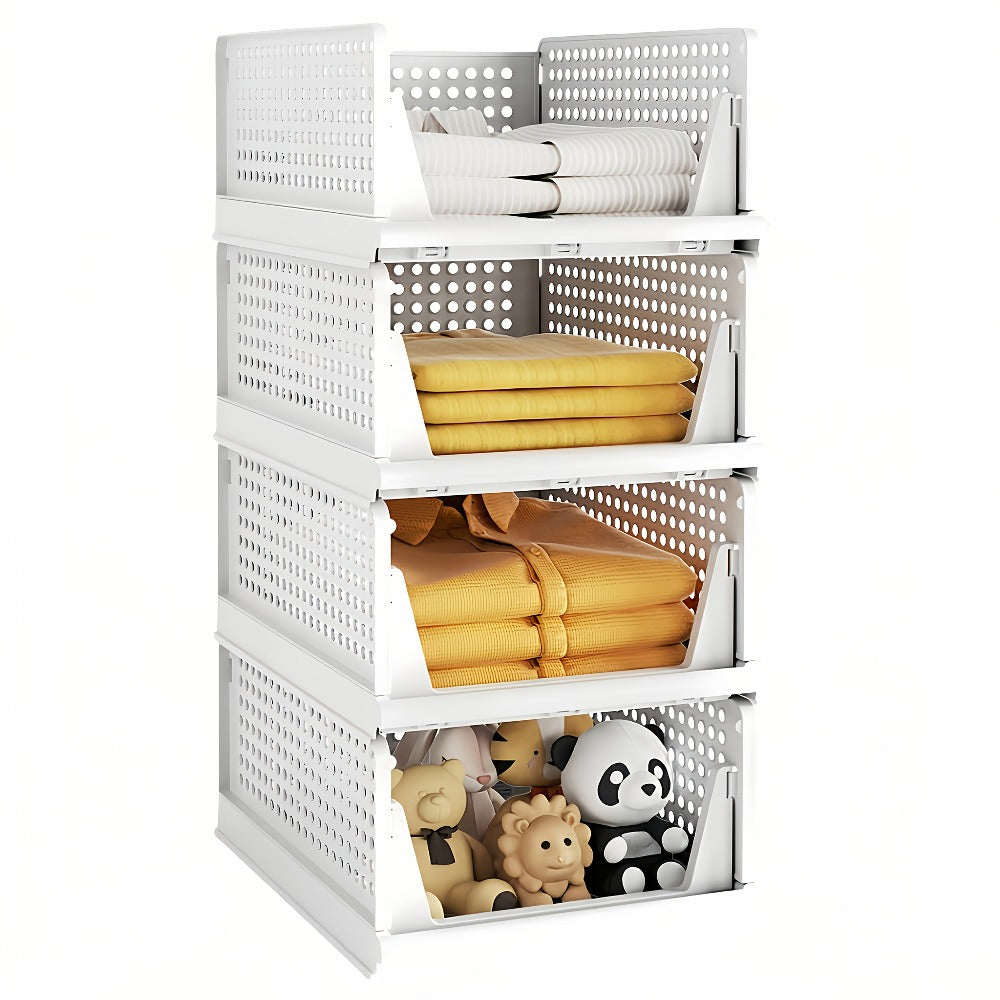 4 Cestas de Almacenamiento de Ropa Plegables, Organizadores de Cajones de Plástico para Cocina, Baño y Armarios de Oficina - La Opción Perfecta para el Día del Trabajo. Cesto de Lavandería, un Organizador de Armario Multifuncional, una Solución que Ahorra