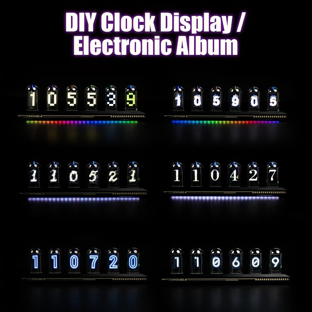 Reloj digital RGB de tubo Nixie con luz de noche y cable USB, reloj analógico IPS que brilla, compatible con calibración de hora Wi-Fi, control por aplicación, modo clima, para decorar escritorio, habitación, para regalo