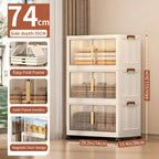 Armario de almacenamiento plegable extragrande de 74 cm con ruedas, puertas magnéticas y paneles transparentes, unidad organizadora de plástico apilable para dormitorio, sala de estar, oficina, despensa y documentos