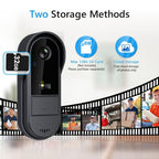 Cámara de Video Timbre Inalámbrica Wi-Fi, Cámara de Video Timbre Interior/Exterior, Detección Humana por IA y Alertas Instantáneas, Visión Nocturna HD 1080P, Audio Bidireccional, Monitor Interior en Tiempo Real, Alimentación USB, Batería de Larga Duración