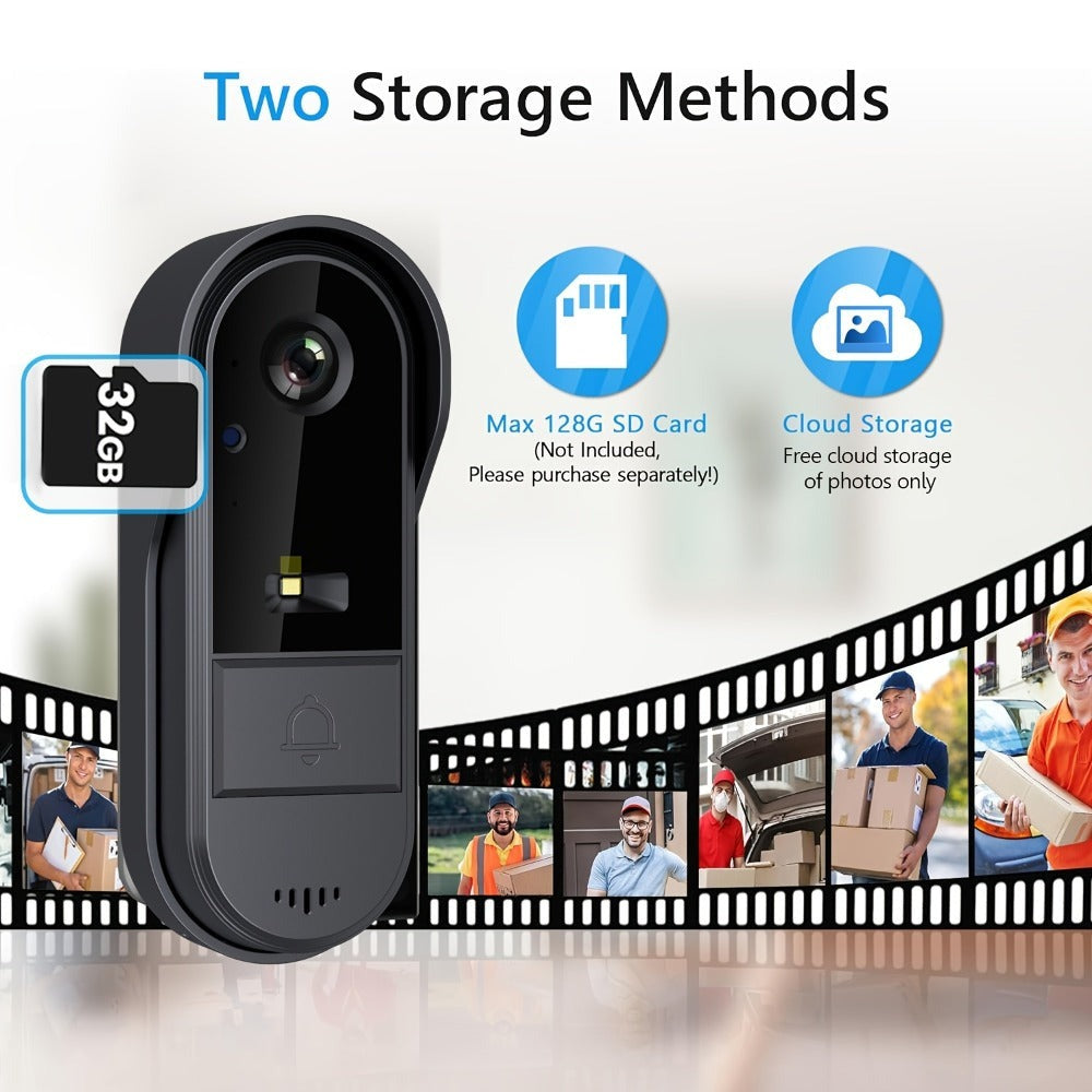 Cámara de Video Timbre Inalámbrica Wi-Fi, Cámara de Video Timbre Interior/Exterior, Detección Humana por IA y Alertas Instantáneas, Visión Nocturna HD 1080P, Audio Bidireccional, Monitor Interior en Tiempo Real, Alimentación USB, Batería de Larga Duración